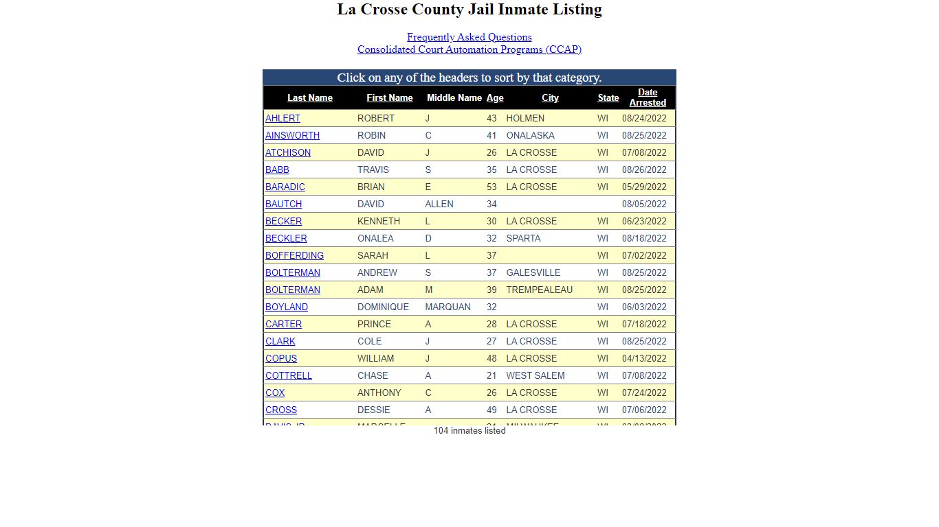 Inmate Locater-Version: 2021.9.14.0 - La Crosse County, Wisconsin